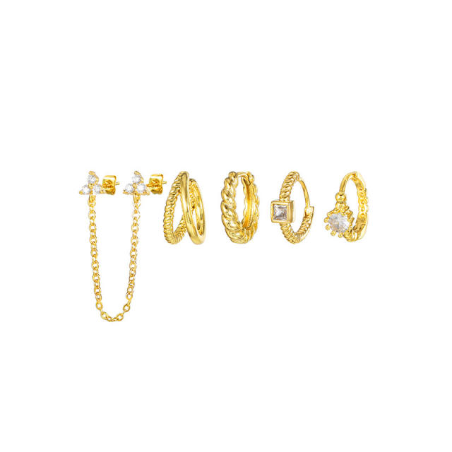 5PCS set gold plated copper diamond huggie earrings set