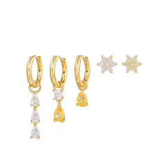 5PCS set gold plated copper diamond huggie earrings studs earrings set