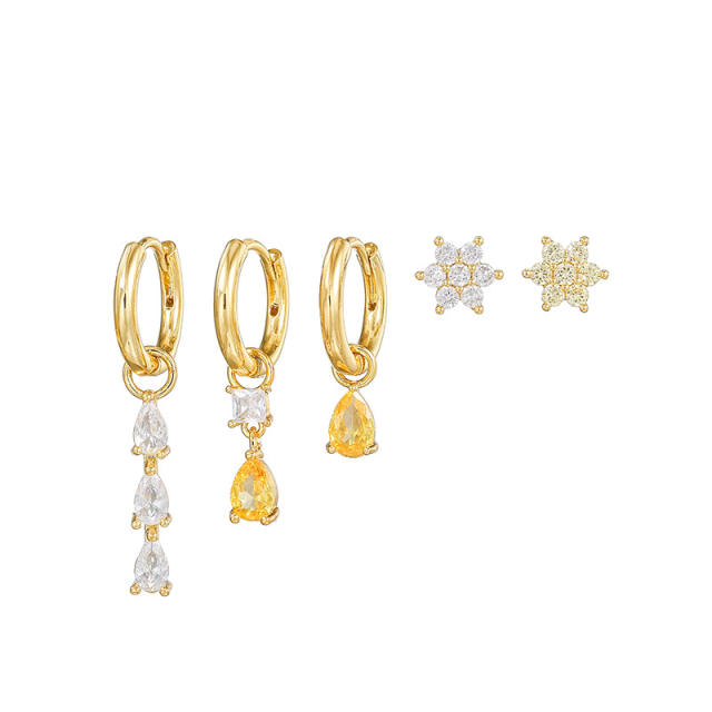 5PCS set gold plated copper diamond huggie earrings studs earrings set