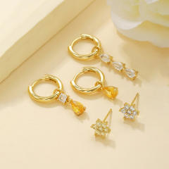 5PCS set gold plated copper diamond huggie earrings studs earrings set