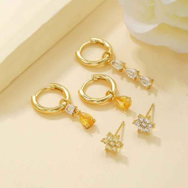 5PCS set gold plated copper diamond huggie earrings studs earrings set