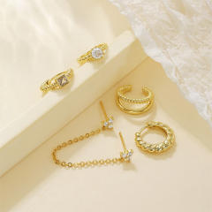 5PCS set gold plated copper diamond huggie earrings set