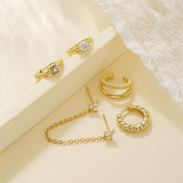 5PCS set gold plated copper diamond huggie earrings set