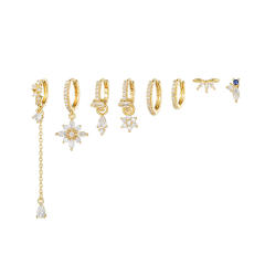 8PCS set 925 needle gold plated copper diamond huggie earrings set