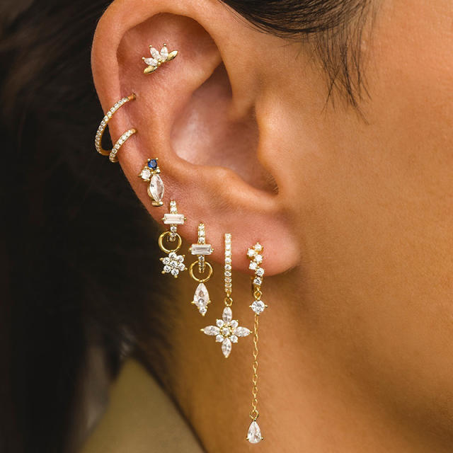 8PCS set 925 needle gold plated copper diamond huggie earrings set