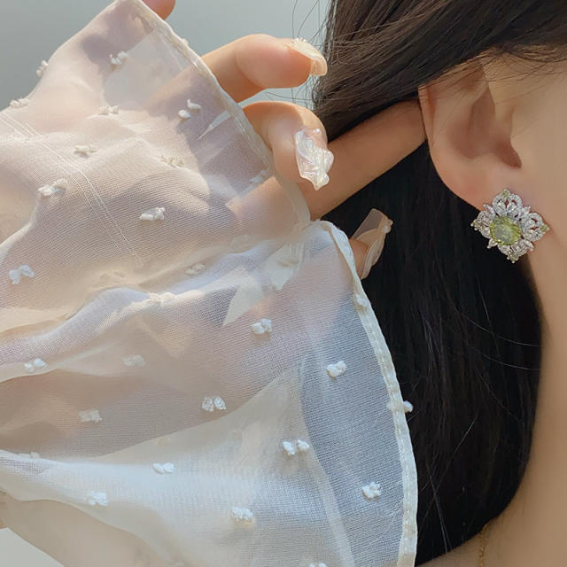 Luxury square colorful crystal diamond copper studs earrings clip on earrings