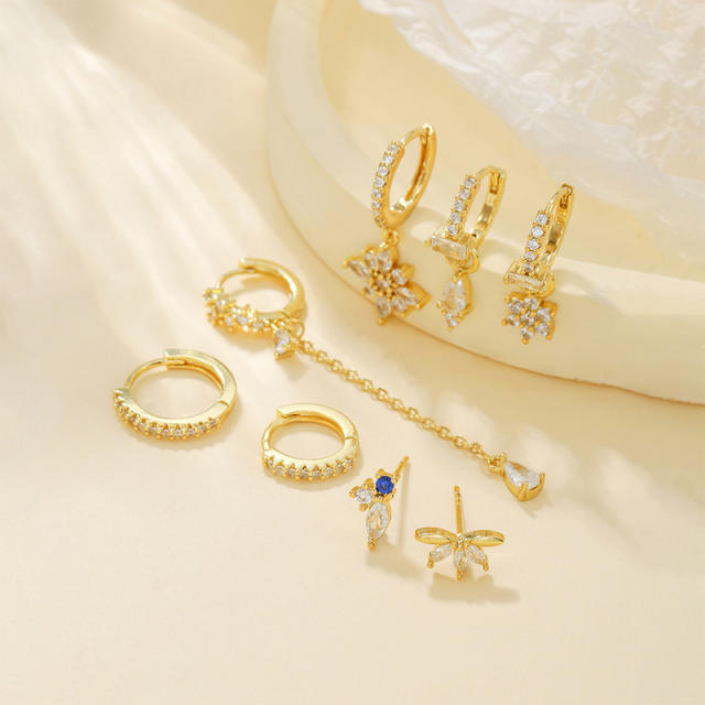8PCS set 925 needle gold plated copper diamond huggie earrings set