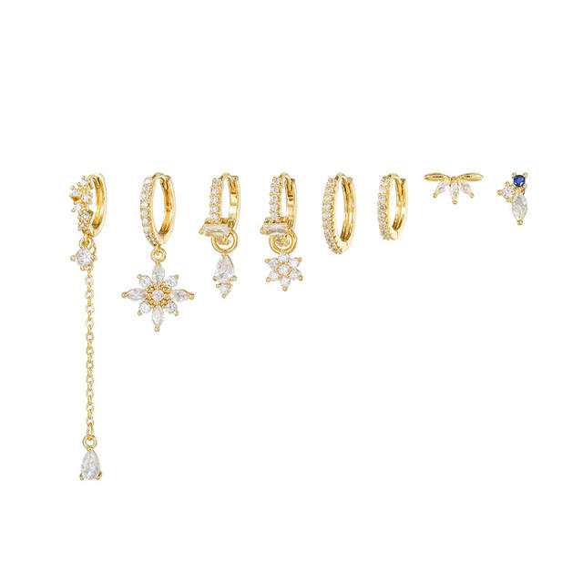 8PCS set 925 needle gold plated copper diamond huggie earrings set