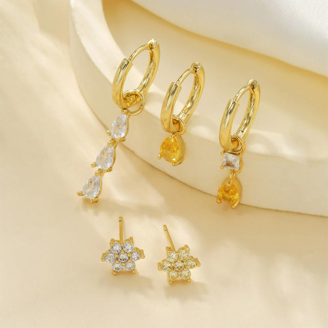 5PCS set gold plated copper diamond huggie earrings studs earrings set