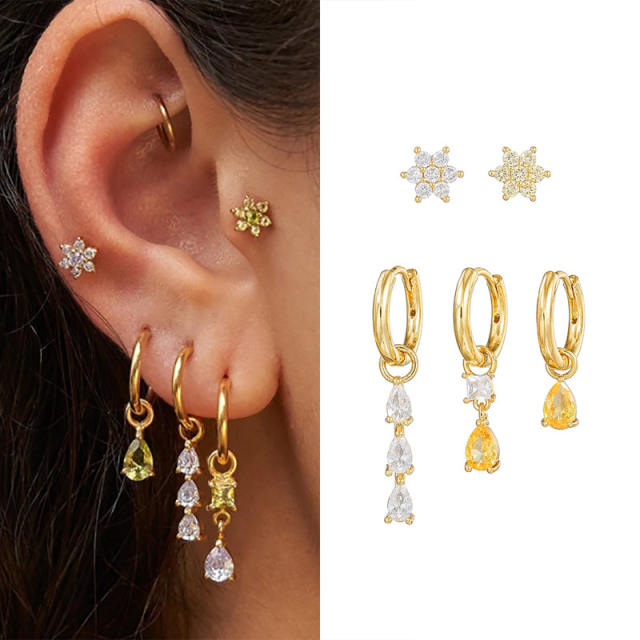 5PCS set gold plated copper diamond huggie earrings studs earrings set