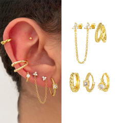 5PCS set gold plated copper diamond huggie earrings set