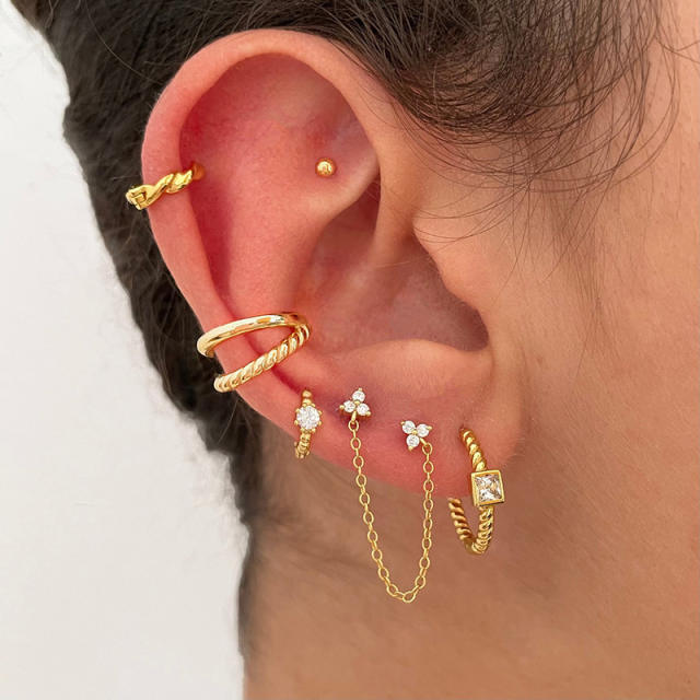 5PCS set gold plated copper diamond huggie earrings set