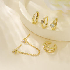 5PCS set gold plated copper diamond huggie earrings set