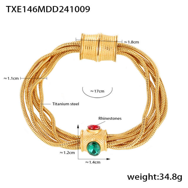 Multi-Layer Chain Inlaid with Rhinestone Necklace Bracelet Titanium Steel  necklace set