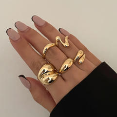 Chunky gold silver color alloy bigger stackable rings set