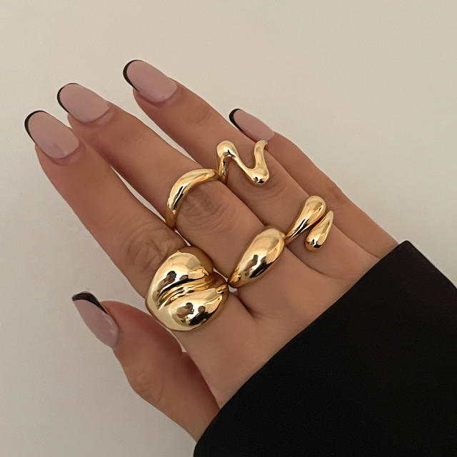 Chunky gold silver color alloy bigger stackable rings set