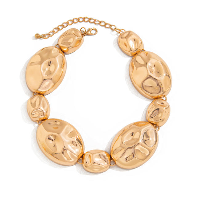 Chunky hammer pattern geometric ball necklace earrings set