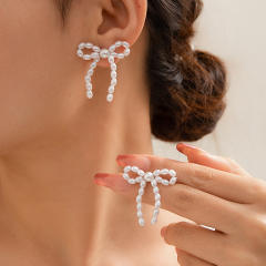 Imitation pearl bead bow bigger earrings