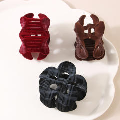 Autumn Winter College Style Plaid Flower Hair claw clips