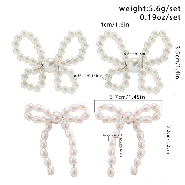 Imitation pearl bead bow bigger earrings