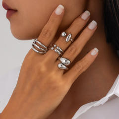 Chunky gold silver color alloy bigger stackable rings set