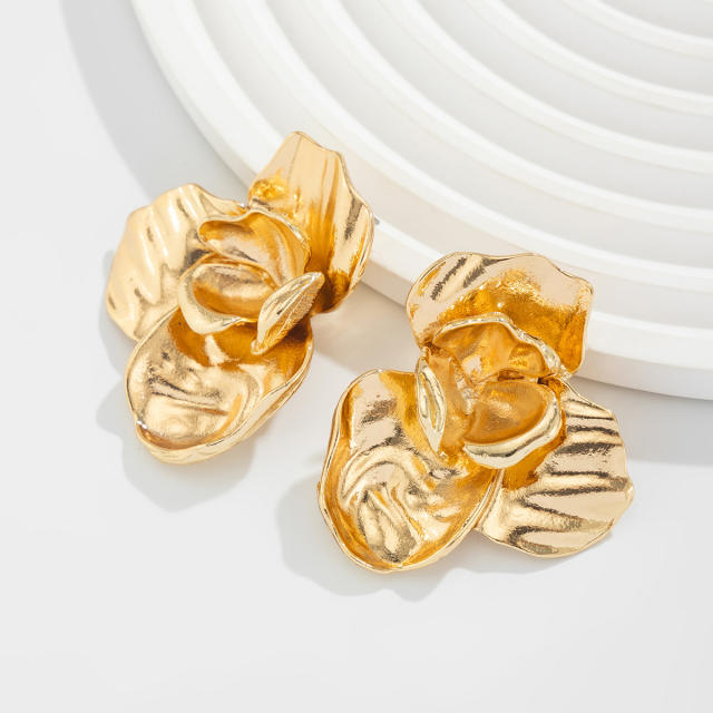 Ins Liquid Metal Irregular Pleated Flower Earrings big alloy earrings