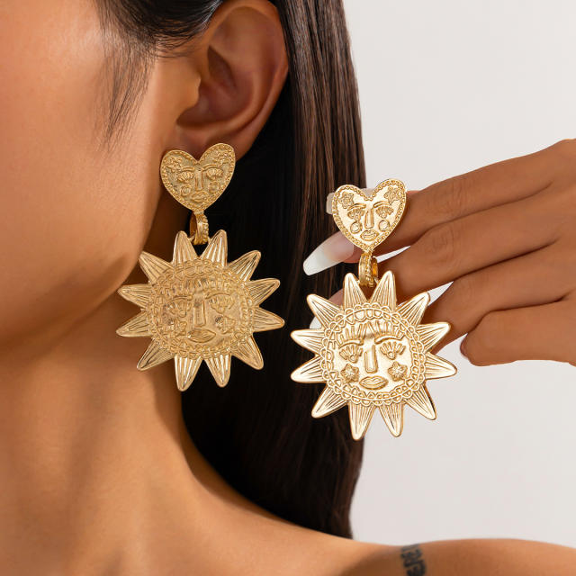 Ins Liquid Metal Irregular Pleated Flower Earrings big alloy earrings