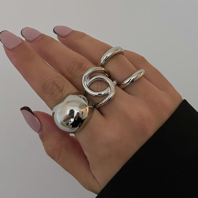 Chunky gold silver color alloy bigger stackable rings set