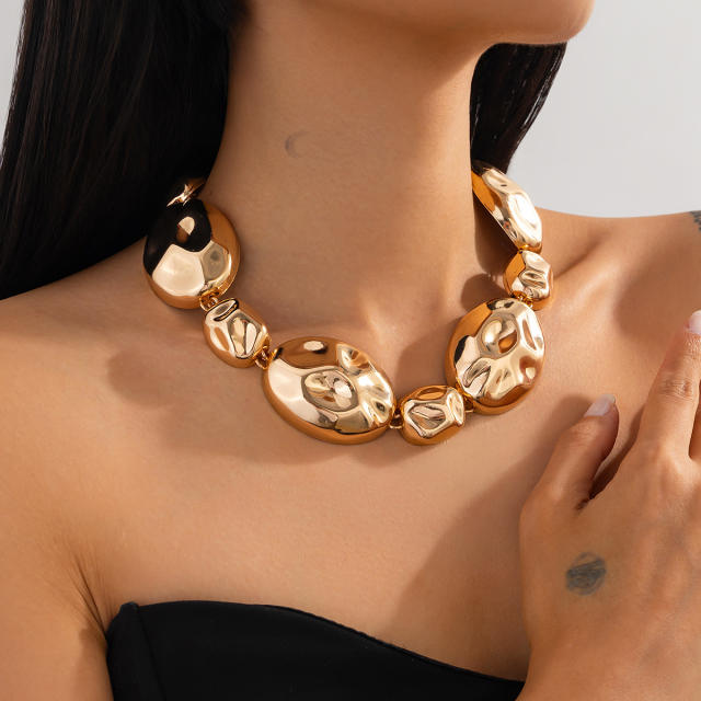 Chunky hammer pattern geometric ball necklace earrings set