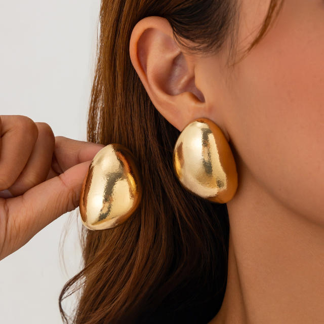 Chunky metallic glossing earrings pleated irregular geometric earrings collection big gold earrings