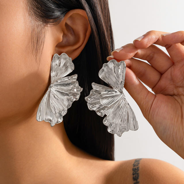 Ins Liquid Metal Irregular Pleated Flower Earrings big alloy earrings