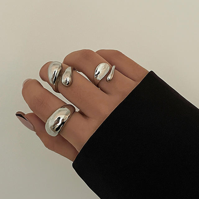 Chunky gold silver color alloy bigger stackable rings set
