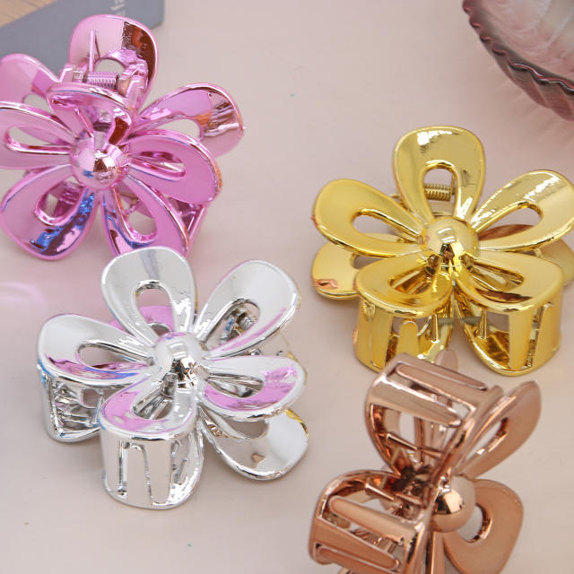New laser color hollow flower petal hair claw clips