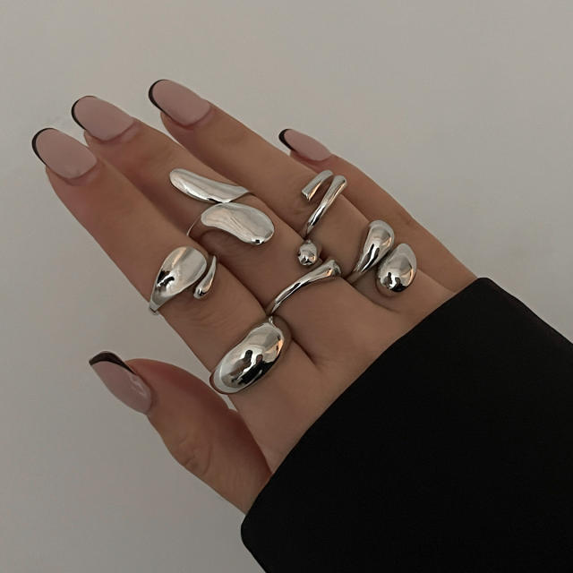 Chunky gold silver color alloy bigger stackable rings set