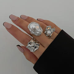 Chunky gold silver color alloy bigger stackable rings set
