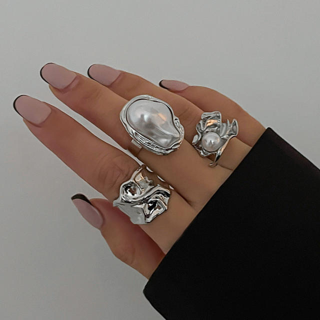 Chunky gold silver color alloy bigger stackable rings set