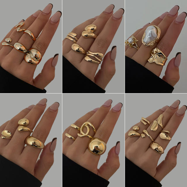 Chunky gold silver color alloy bigger stackable rings set