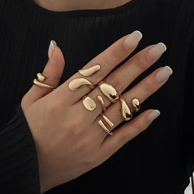 Chunky gold silver color alloy bigger stackable rings set