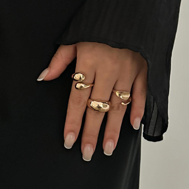 Chunky gold silver color alloy bigger stackable rings set