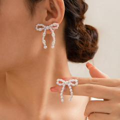 Imitation pearl bead bow bigger earrings