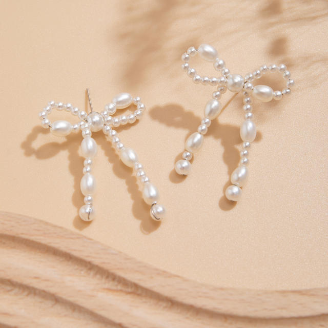Imitation pearl bead bow bigger earrings