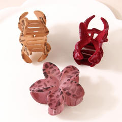 Autumn Winter Flocking Leopard Point Egg Flower hair claw clips