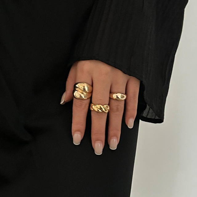 Chunky gold silver color alloy bigger stackable rings set