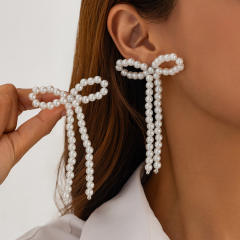 Imitation pearl bead bow bigger earrings