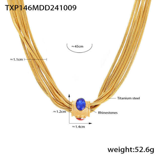 Multi-Layer Chain Inlaid with Rhinestone Necklace Bracelet Titanium Steel  necklace set