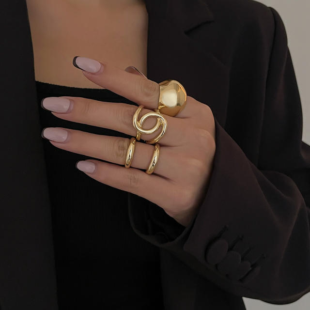 Chunky gold silver color alloy bigger stackable rings set