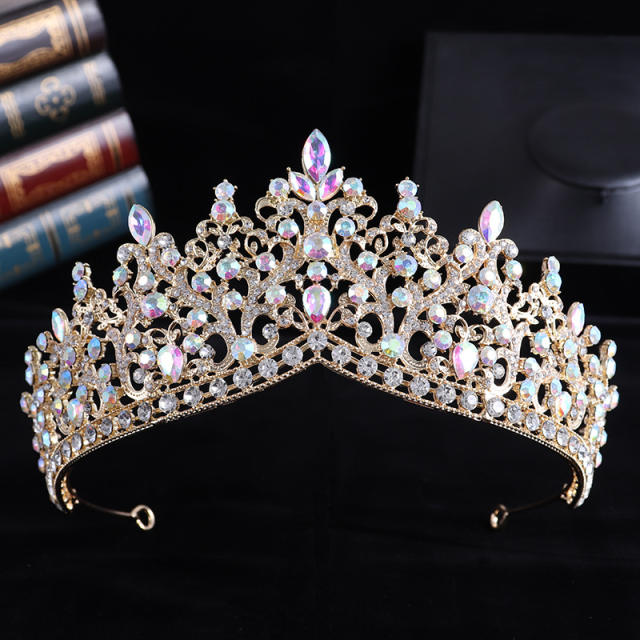 Delicate colorful rhinestone statement alloy hair crown wedding hair crown