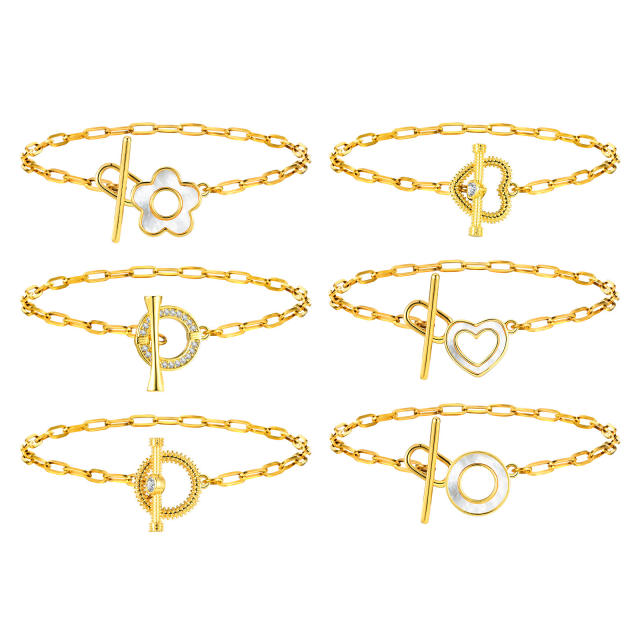 Simple Fashion Stainless Steel toggle bracelet Shell Flower Geometric Golden Bracelet