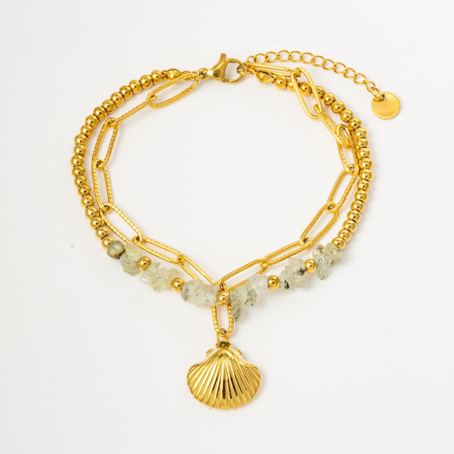 Beach trend colorful natural stone stainless steel chain bracelet