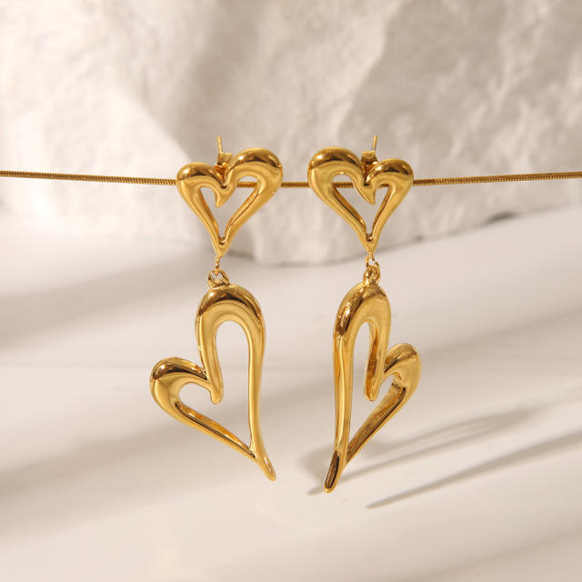 Fashion titanium steel hollow out heart dangle earrings